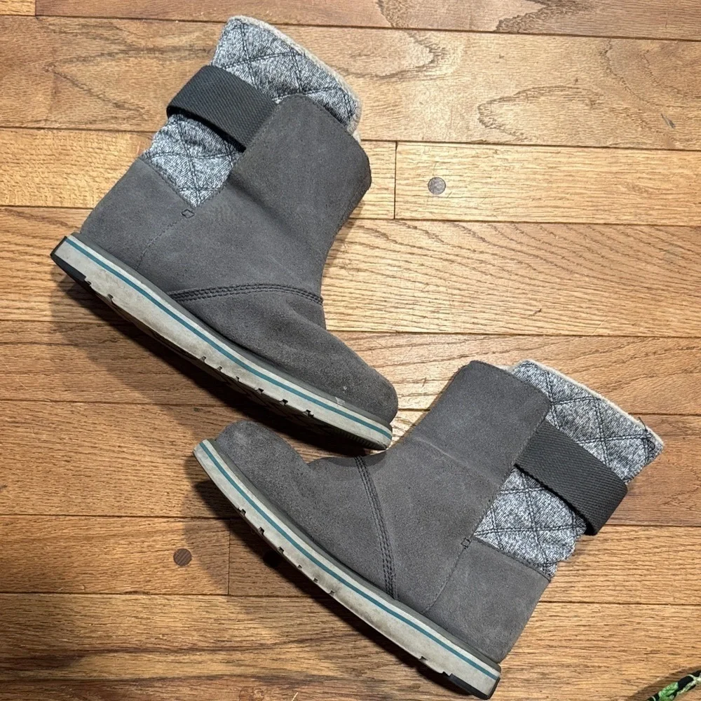 Sorel Rylee II Gray Suede Boots Women’s Size 7 Knit Trim Ankle Booties
